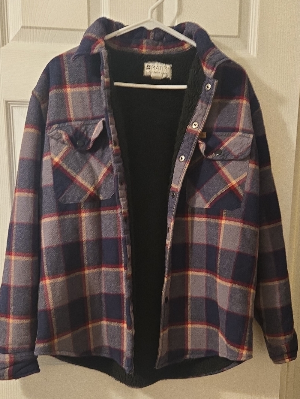 Matix Navy, Gray & Red Plaid Sherpa-Lined Utility Jacket